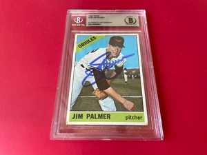 Jim Palmer Orioles HOF 1966 Topps Rookie Karte signiert Auto Beckett BAS Platte - Bild 1 von 2