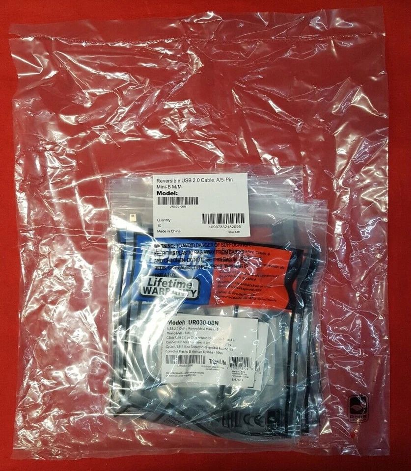 GENUINE TRIPPLITE REVERSIBLE USB 2.0 CABLE, A/5-PIN MINI-B M/M 10 PACK UR030-06N - Image 1 of 1