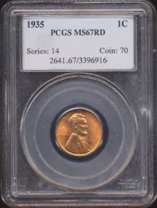 1935 Lincoln Cent PCGS MS 67 RD *RED * - Picture 1 of 2