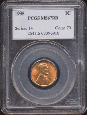 1935 Lincoln Cent  PCGS MS 67 RD  *RED * - Image 1 of 2