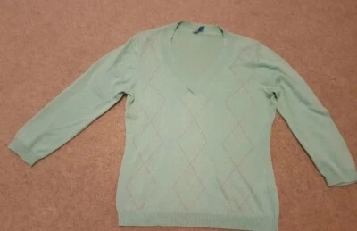 Oasis Mint Green, Pink and Yellow Diamond Effect Jumper Size 10  - Image 1 of 3