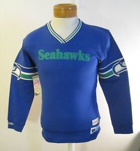 NWT Mitchell & Ness Seattle Seahawks Youth Throwback V-Neck L/S Shirt XL Royal