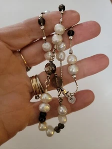 Vintage Silpada Sterling Silver 925 Pearl & Smoky Quartz Necklace 17.5”  - Picture 1 of 14