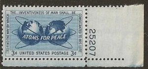 US 1070 Atoms for Peace 3c plate single LR 25207 MNH 1955 - Picture 1 of 1