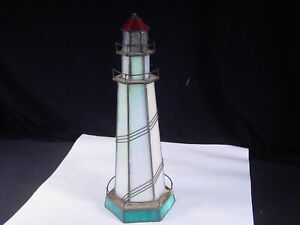 15.5" Tall Lighthouse Tiffany Style Stained Glass Table Lamp Lighthouse no lamp