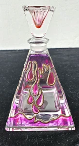 Perfume Bottle Vintage Pyramid Lead Drip Design Purple Paint Crystal 5" Tall - Picture 1 of 15
