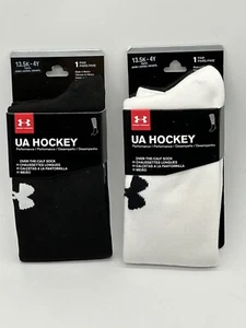 NEW 2 PAIRS UNDER ARMOUR YOUTH OVER THE CALF HOCKEY SOCKS SIZE 13.5-4Y WHITE BLK - Picture 1 of 5