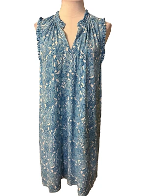 Vestido Michael Kors Cambio 1X Azul Blanco Cachemira Sin Mangas Elastizado Carrera Iglesia Foto 1 de 4