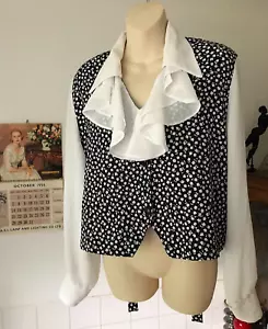 Vintage 1980's fine polyester baggy sleeved frill front / tie back blouse 18 - Picture 1 of 10