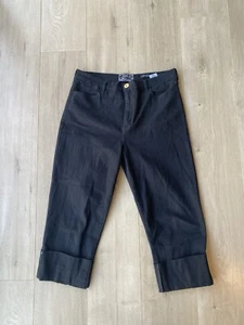 NYDJ Womens Sz 14 Premium Denim Black Straight Leg Cuffed Hem - Picture 1 of 8