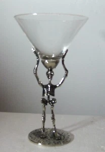 POTTERY BARN Halloween Metal Skeleton 8" MARTINI Bar Glass - Picture 1 of 1
