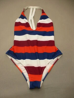 VOLCOM размер M женщин в полоску без подкладки беспроводной цельный спортивный купальный костюм 9B - Изображение 1 из 4