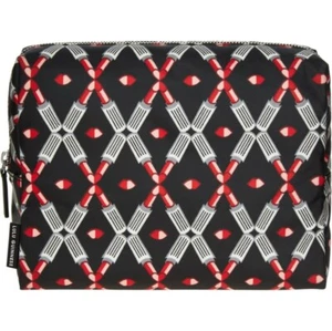 BNWT LULU GUINNESS Black & Red Lipstick Lattice Cosmetic Bag RRP £60