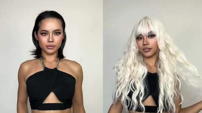 Cabello sintético rizado rubio claro con flequillo sintético para pelucas cosplay Lolita Foto 1 de 4