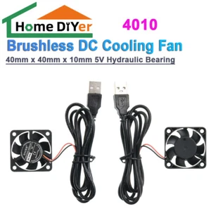 40mm x 40mm x 10mm 4010 5V Hydraulic Bearing Brushless DC Cooling Fan USB - Picture 1 of 17