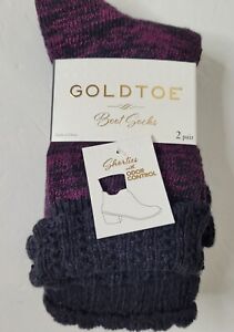 Gold Toe Women's Boot Socks Shorties 2 Pair Purple & Black Shoe Size 6-9