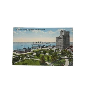 1917 NYC Whitehall Building Aquarium Battery Park NY Steamships Harbor Postcard - Picture 1 of 2