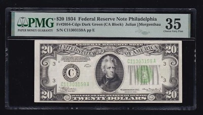 US 1934 $20 FRN Philadelphia DGS  FR 2054-C PMG 35 CH VF (159) - Image 1 of 2