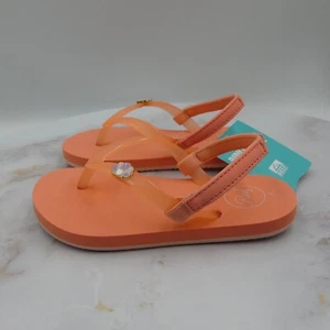 Reef Sandals Girls 9 Orange Flip Flops Slingback Little Charming Shell Kids - Picture 1 of 15