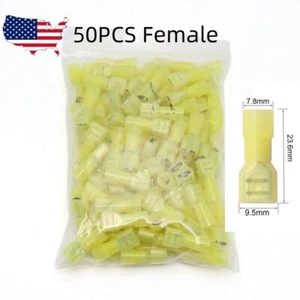 50Pcs 12-10 Gauge Nylon Female Crimp Wire Connectors Insulated Spade Terminal - Picture 1 of 7