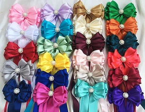Large 6" Bridal Satin Ribbon bow with tails and embellished centre - Picture 1 of 32