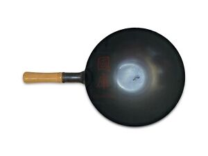 Professional Carbon Steel Iron Round Bottom Wok with Wood Handle-Multiple sizes