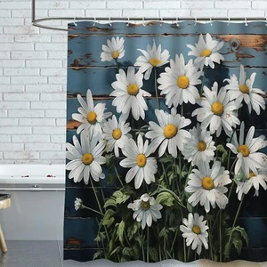 Daisy Shower Curtain Rustic Farmhouse Floral Bathroom Decor with Hooks 72"x72" - Picture 1 of 6