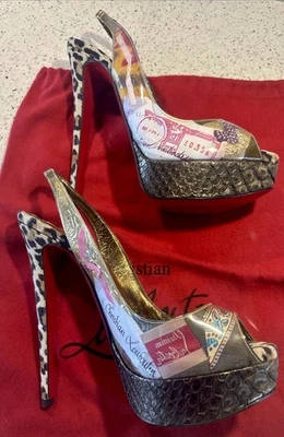 Christian Louboutin Wintertrash 150PVC gamuza leopardo peeptoe cabestrillos/38 Foto 1 de 4