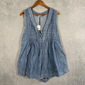 Free People Large Webster Romper Chambray Blue Falling Rain Wash NWT - Picture 1 of 10