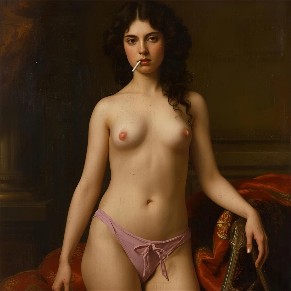 Akt Mit Zigarette weiblich Malerei Gemälde Zimmer Dame Schloss Frau Kunstdruck - Bild 1 von 1