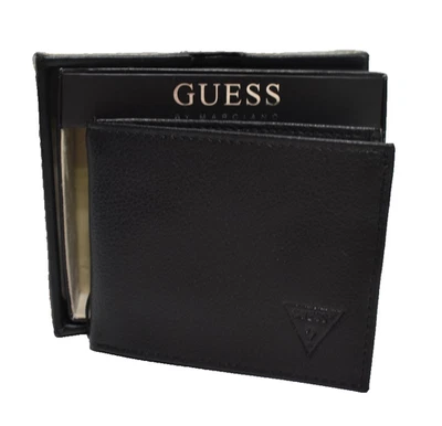 Cartera plegable de cuero negra Guess para hombre ¡Nueva en caja! Foto 1 de 4