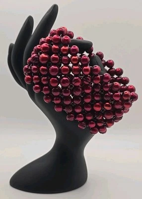 Brazalete Honora Vino Tinto Color Barroco Agua Dulce 8mm Perla Ancho 120.45g Foto 1 de 4