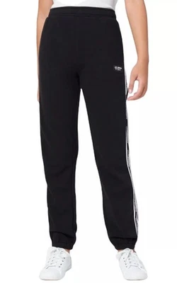 Joggers de vellón Justice Girls negros talla 16/18 bolsillos J logotipo deportivo rayas laterales Foto 1 de 4
