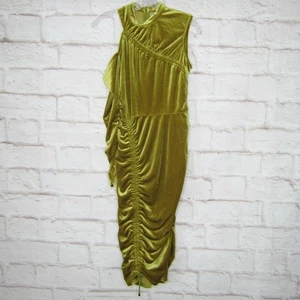 ASOS Chartreuse Green High neck ruched velvet midi bodycon dress size 6 - Picture 1 of 8