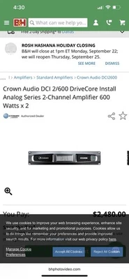 Crown DCI2X600-U-USFX DCi 2|600 DriveCore 2-Channel Analog Power Amplifier New - Image 1 of 3