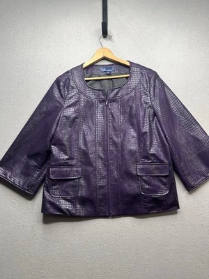 Susan Graver Style Jacket Women's XL Purple Zip Faux Leather Snake Print Career - Image 1 of 4
