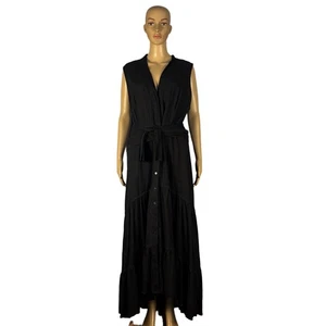 Nicole Miller Black Sleeveless Maxi Dress with Waist Tie • Size XL - Picture 1 of 13