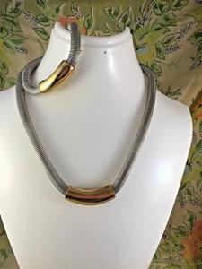 Statement Silvertone Modernist Mesh Necklace and Bracelet Set - Picture 1 of 6