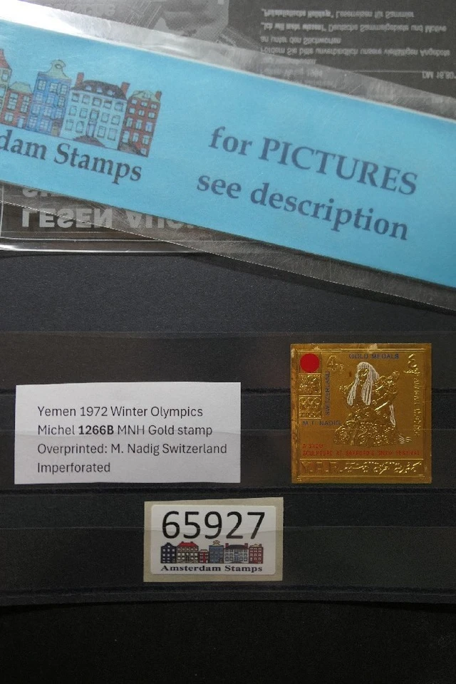 Olympics Yemen Mi 1266 B Imperf MNH Gold stamp - overprint Nadig Switzerland - Image 1 of 1