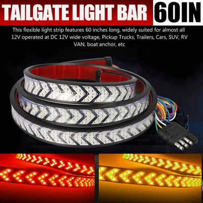 60" Truck Tailgate LED Light Bar Sequential Signal Brake Reverse Stop Tail Strip - Изображение 1 из 4