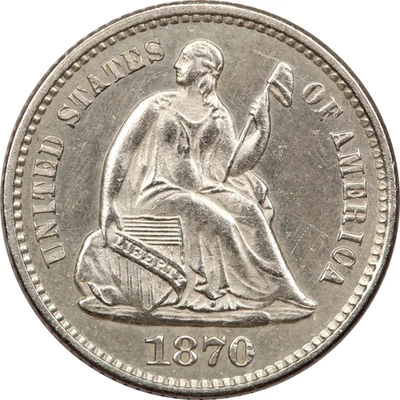 1870 Seated Liberty Half Dime H10C, Uncirculated BU, Cleaned - Image 1 of 2
