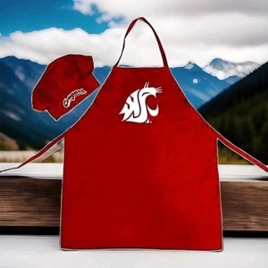 New Washington State Cougars Team Apron & Chef Hat 1 Sz Fits Most Adults - Picture 1 of 3