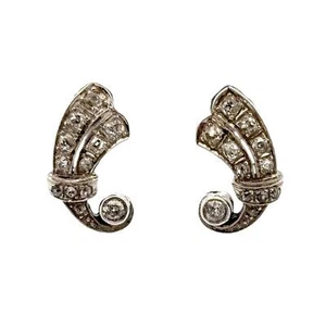 Old Mine Cut Diamond 14 Karat White Gold Swirl Drop Antique Earrings - Picture 1 of 5