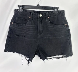 Blank NYC The Reeve High Rise Ribcage Black Denim Short Size 28 Distressed Hem - Picture 1 of 11