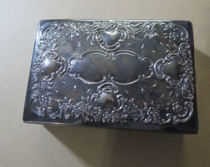Vintage Large Silver Plate Ornate Jewelry Trinket Box w Velvet Lining 7" x 13" - Picture 1 of 9