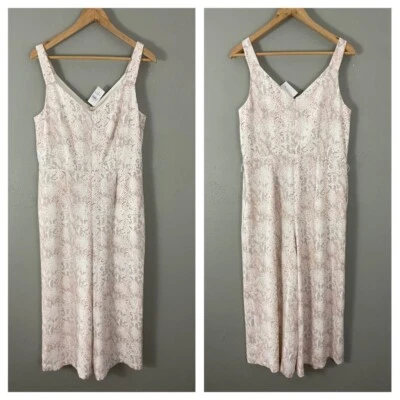 NUEVO Mono Ann Taylor LOFT Talla 8 Blanco Rosa Piel de Serpiente Estampado Animal Bolsillos Foto 1 de 4