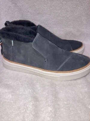 Toms Paxton Slip On Shoes Sneakers Suede Faux Shearling Forged Iron Gray W Sz 8 - Image 1 of 4