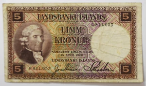 1928 Landsbanki Islands Iceland Fimm 5 Kronur Note 0.811.053 - Picture 1 of 2