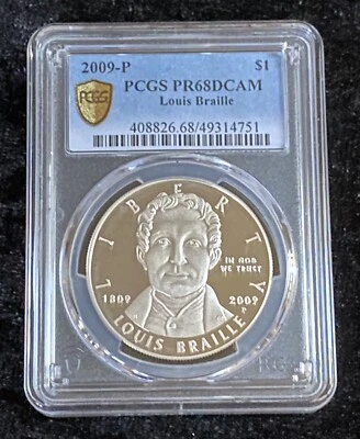 Louis Braille PCGS PR68 Proof Commerative Silver Dollar PR 68 - Image 1 of 2