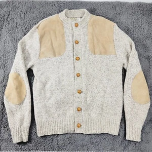Vtg Men’s Large Cabela’s Sidney Wool Blend Button Up Cardigan- Suede Elbow Patch - Picture 1 of 14